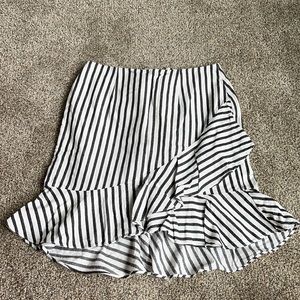 Black and White Striped Skirt with Ruffle
